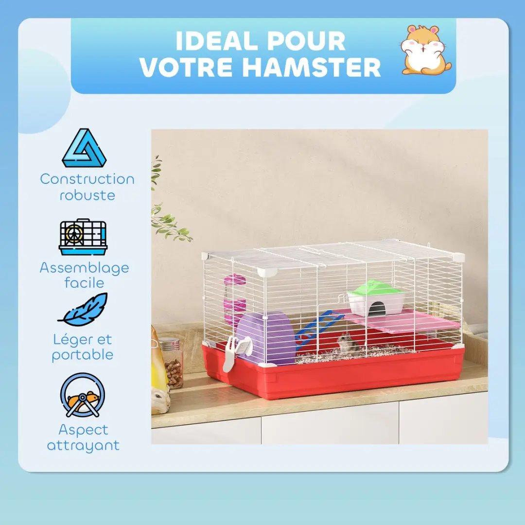 Pawhut Hamsterkooi Metaal 47x30x27cm Wit