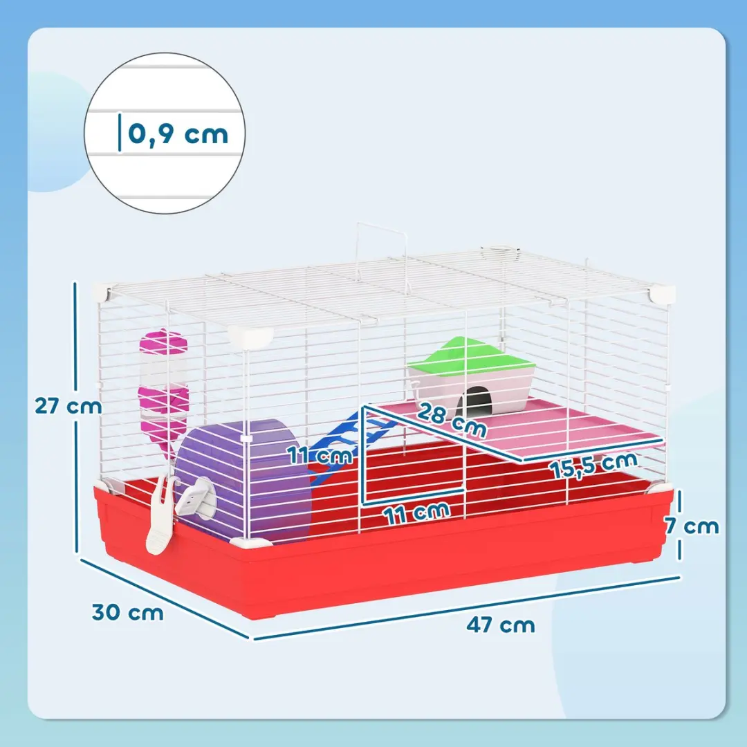Pawhut Hamsterkooi Metaal 47x30x27cm Wit