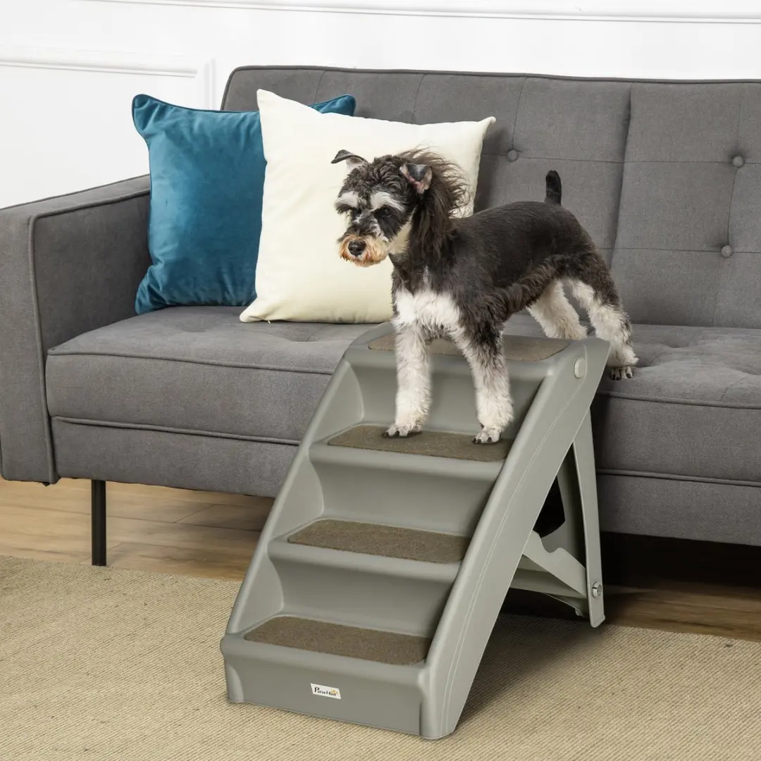 Pawhut Huisdierentrap PP 62x38x49,5cm - Grijs