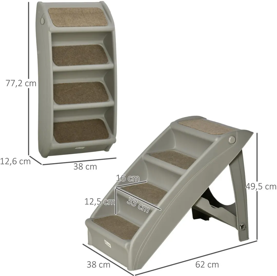 Pawhut Huisdierentrap PP 62x38x49,5cm - Grijs