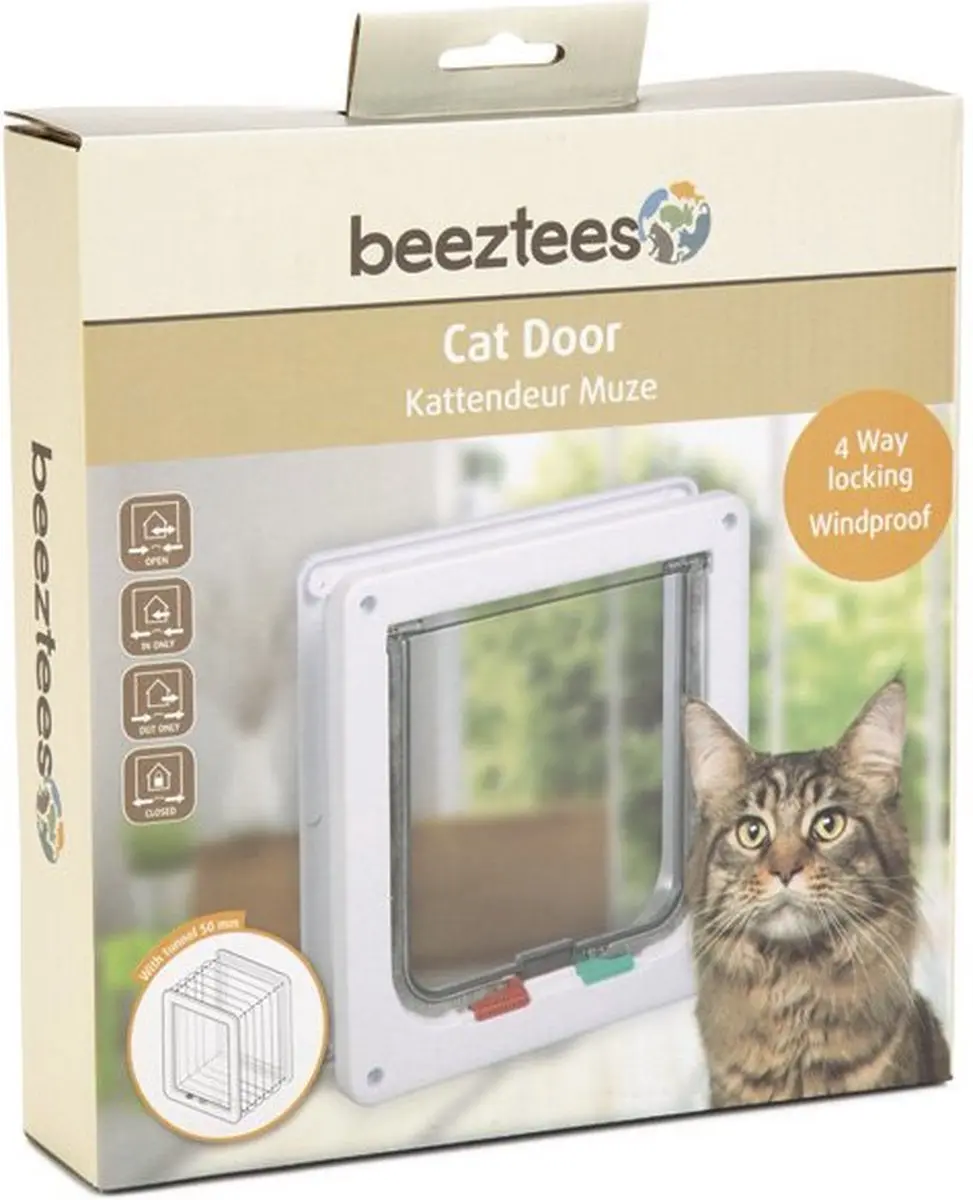 Beeztees Muze Kattendeur - Wit - 4 standen