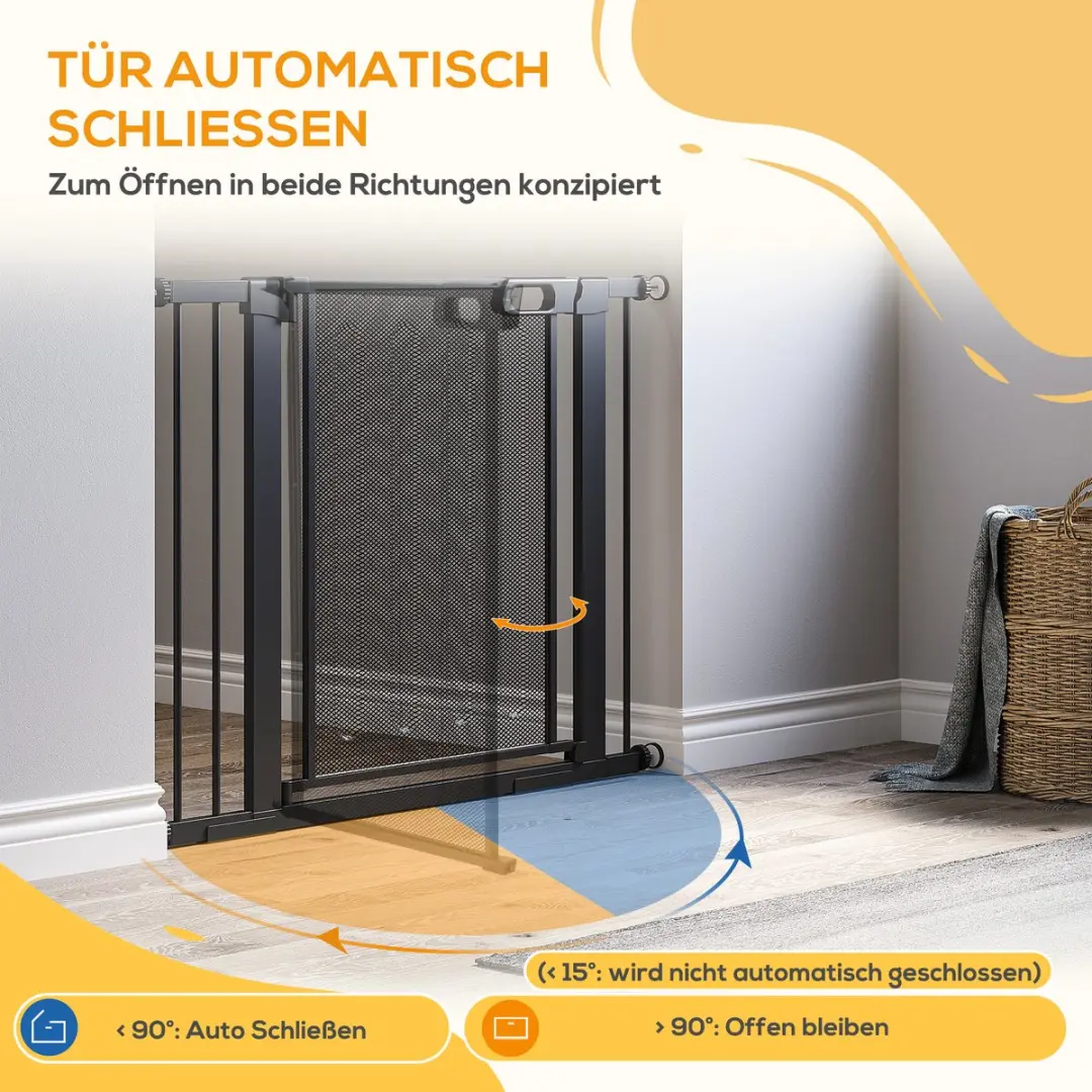 Pawhut Hunde Treppengitter 75-103cm - Auto-Close - Zwart