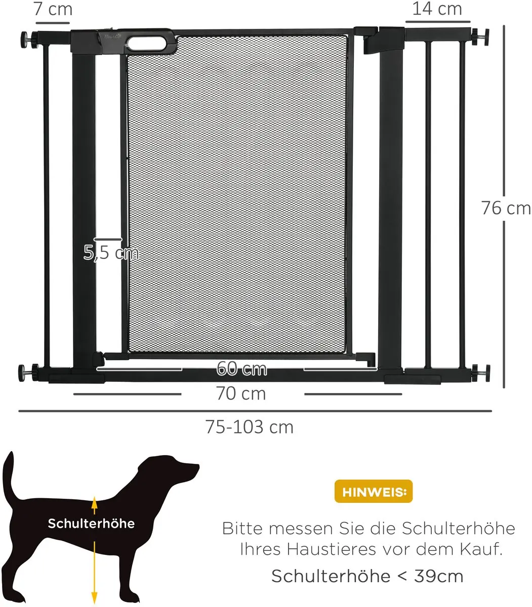 Pawhut Hunde Treppengitter 75-103cm - Auto-Close - Zwart