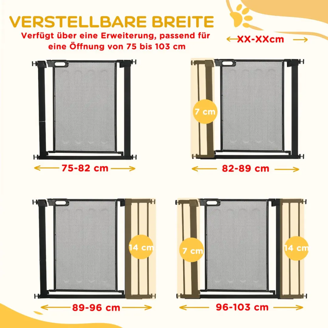 Pawhut Hunde Treppengitter 75-103cm - Auto-Close - Zwart - afbeelding 6 van 6