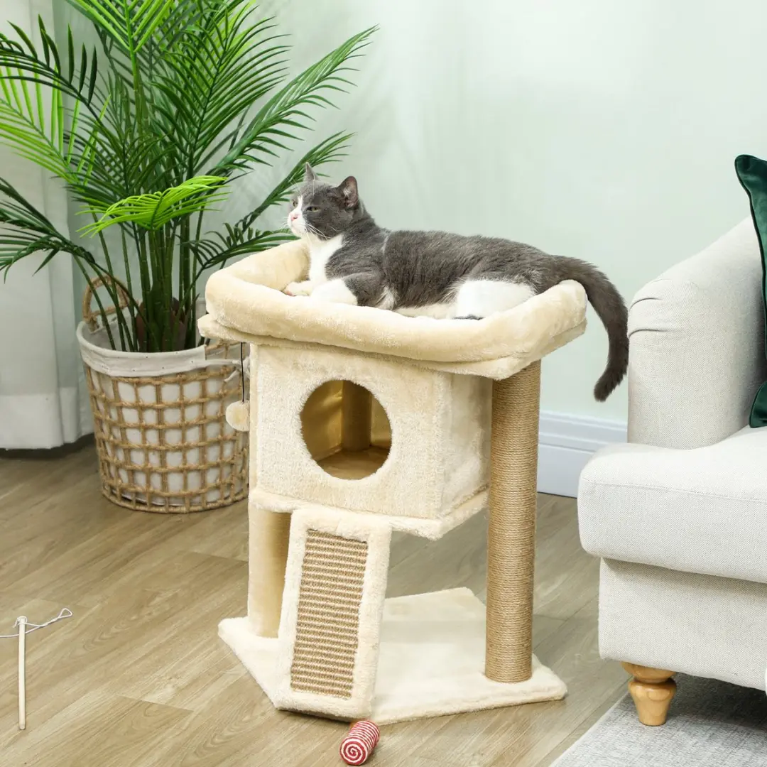 Pawhut Kratzbaum Krabpaal Beige - 2 Ligplekken