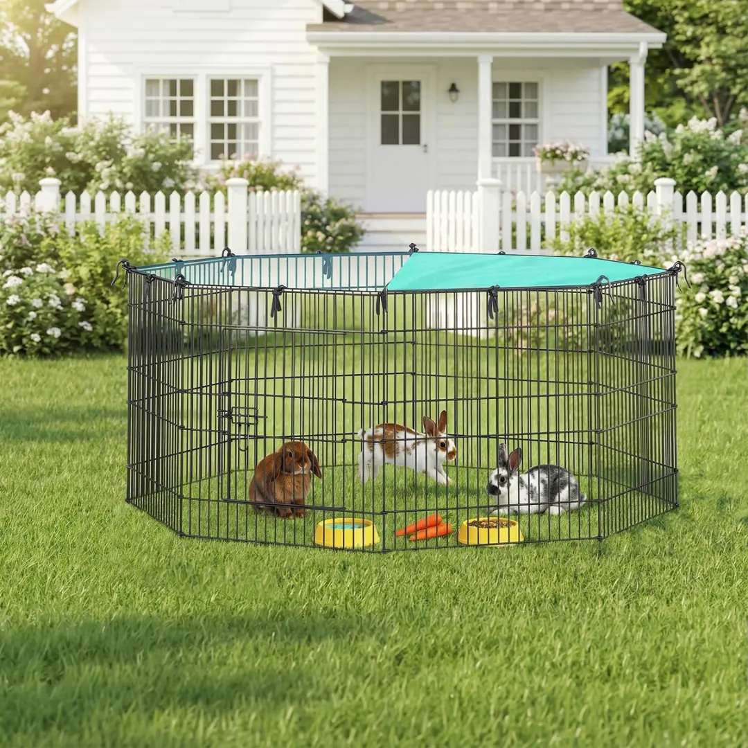 Songmics Hondenren Puppyren met Dak en Zonbescherming - 1.9 m² - Zwart - afbeelding 6 van 6