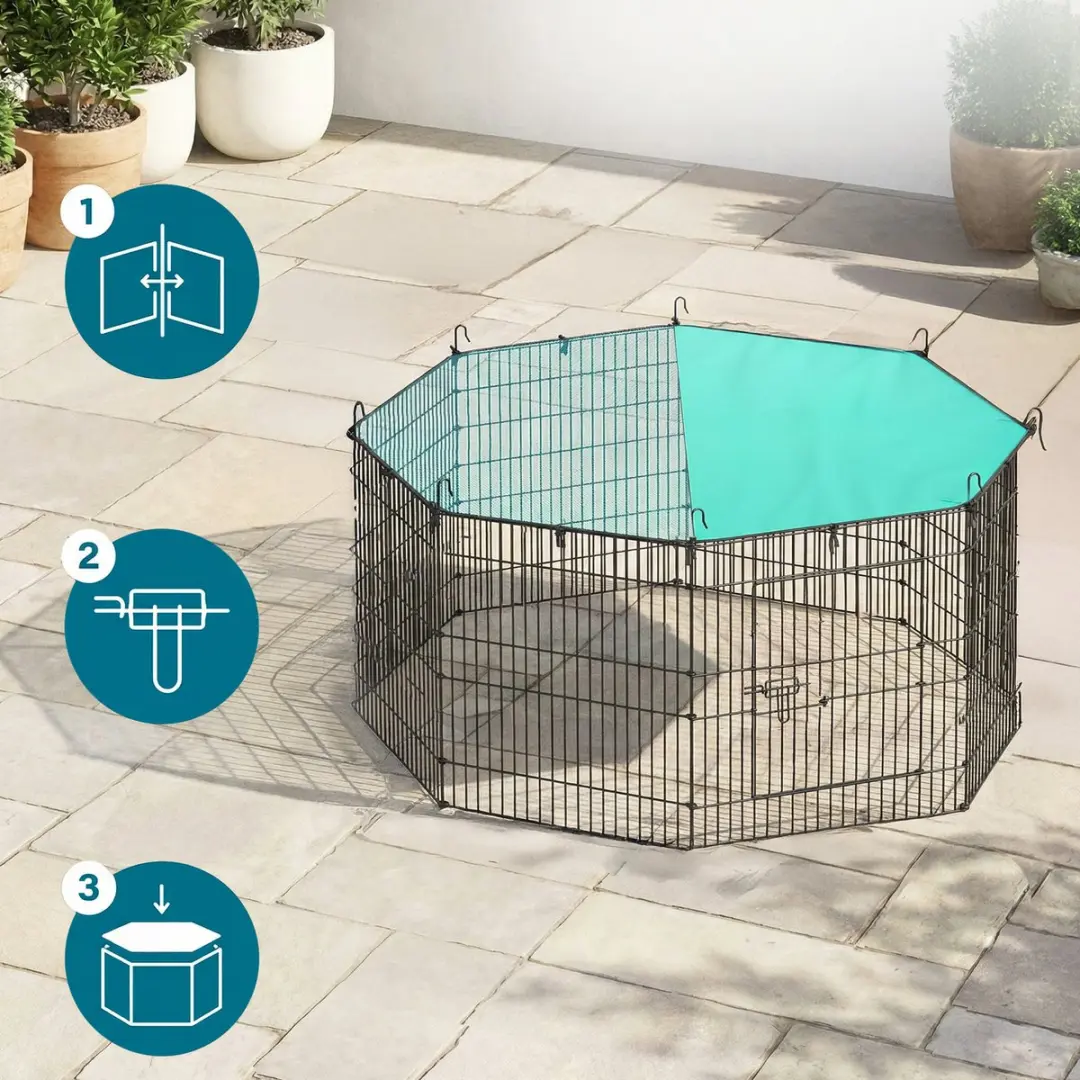 Songmics Hondenren Puppyren met Dak en Zonbescherming - 1.9 m² - Zwart
