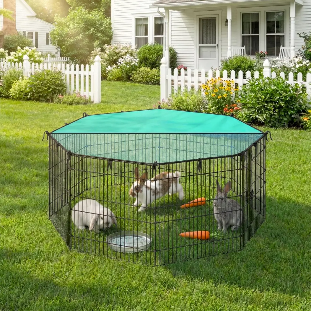 Songmics Hondenren Puppyren met Dak en Zonbescherming - 1.9 m² - Zwart