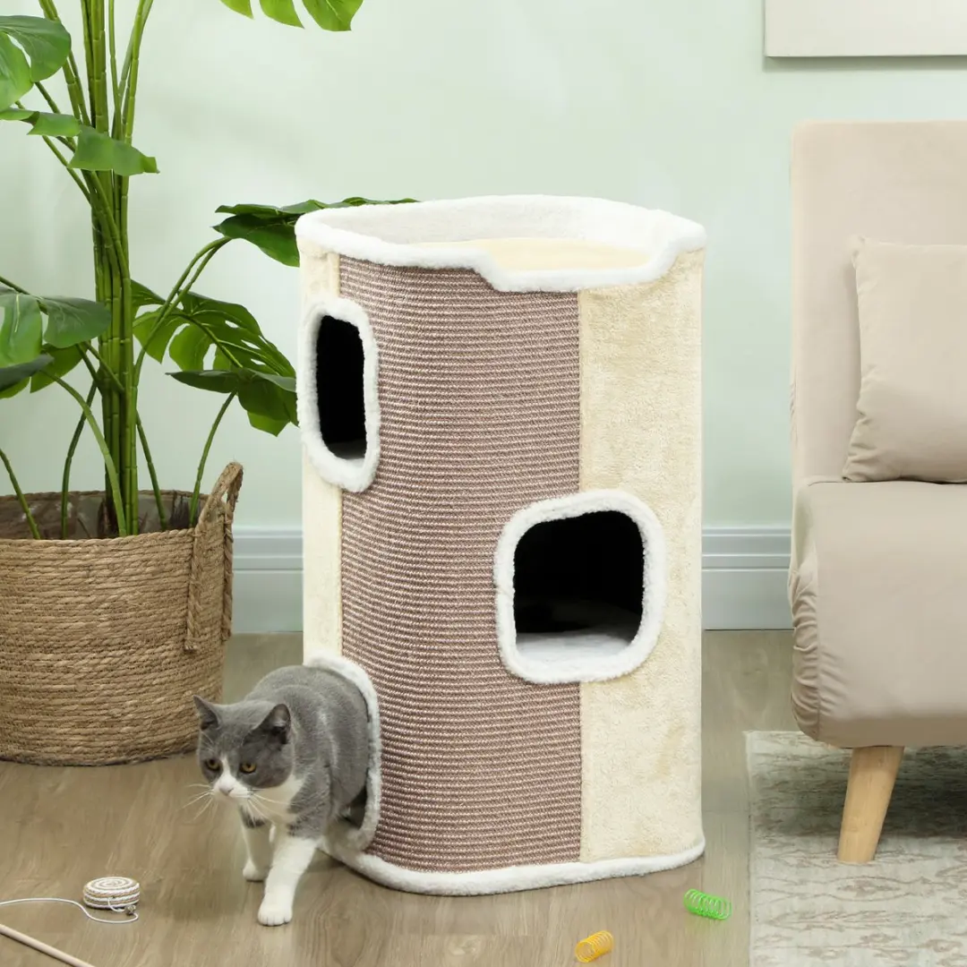 Pawhut Kratztonne Kattenboom 3 Laag - 40x40cm - Beige/Wit