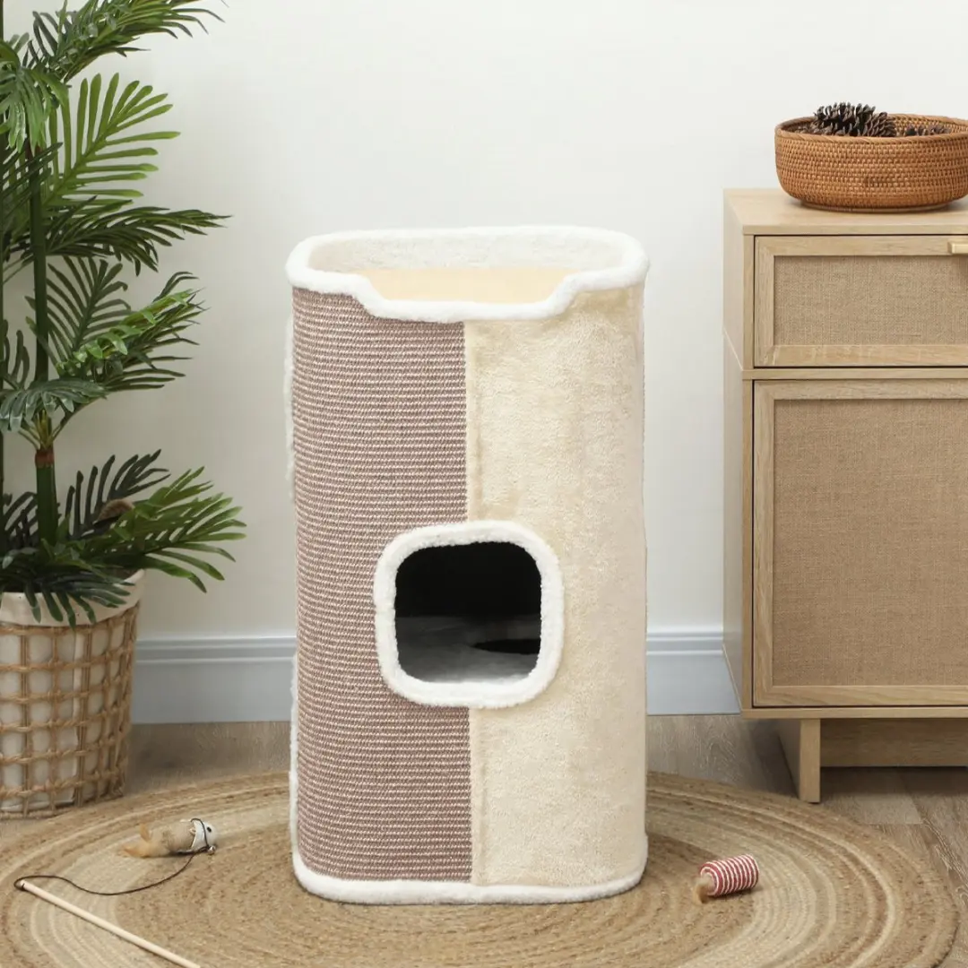 Pawhut Kratztonne Kattenboom 3 Laag - 40x40cm - Beige/Wit