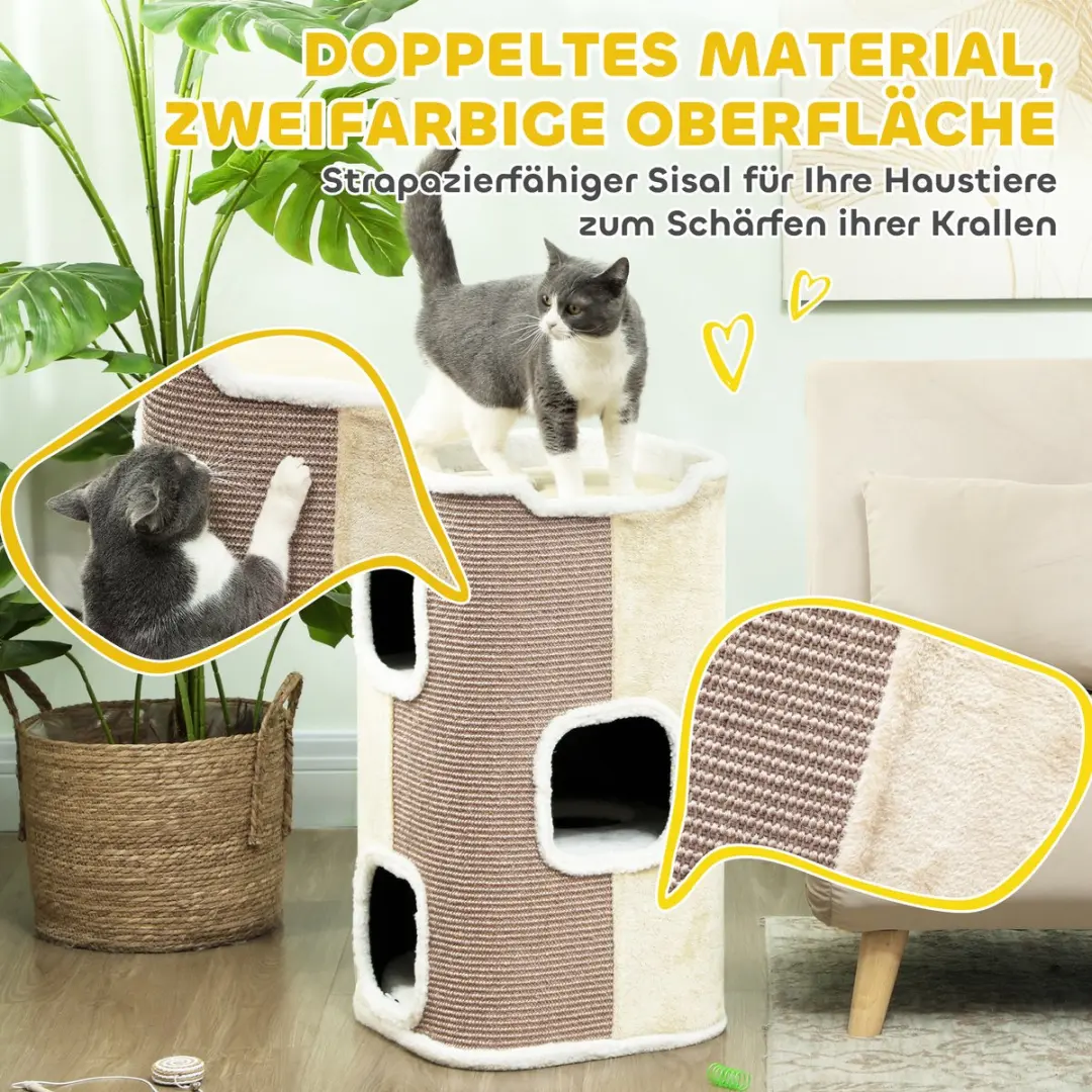 Pawhut Kratztonne Kattenboom 3 Laag - 40x40cm - Beige/Wit