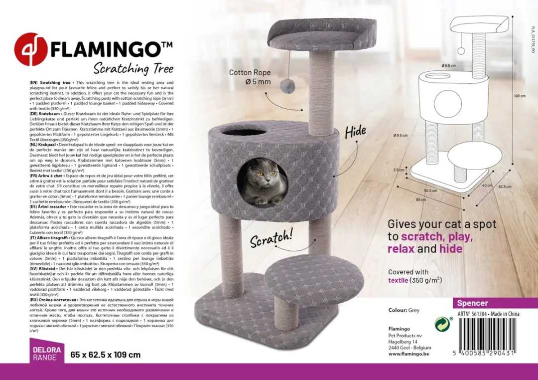 Flamingo Delora Spencer Krabpaal - 65x62,5x109cm - Grijs
