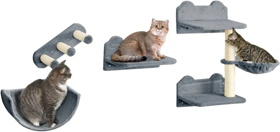 Pawhut Katten Klimspeelset - 5 Ligplekken - 40x28x73cm - Grijs