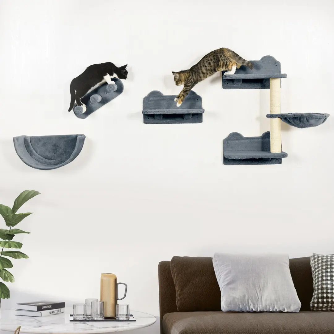 Pawhut Katten Klimspeelset - 5 Ligplekken - 40x28x73cm - Grijs