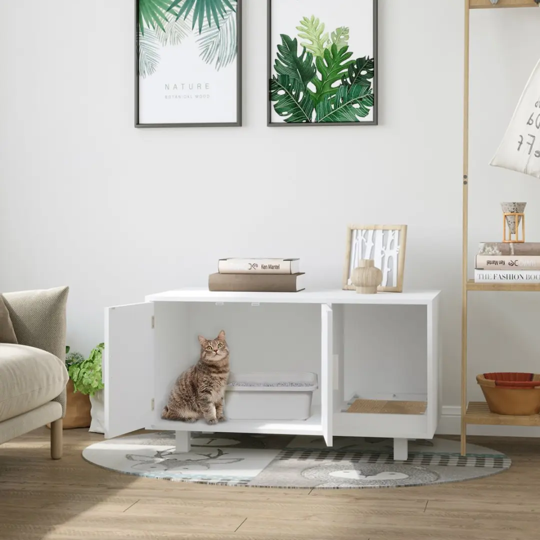 Pawhut Kattenbakset 91x52x50,5cm - Wit