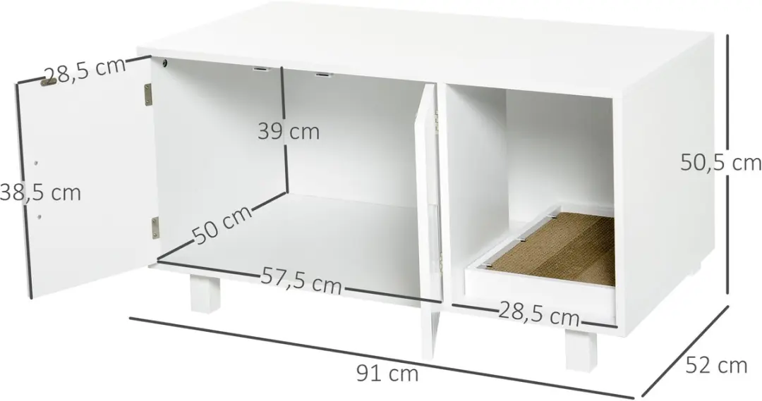 Pawhut Kattenbakset 91x52x50,5cm - Wit