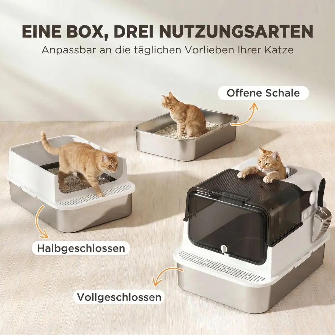 Pawhut Kattenbak 70L - Edelstahl/Weiß