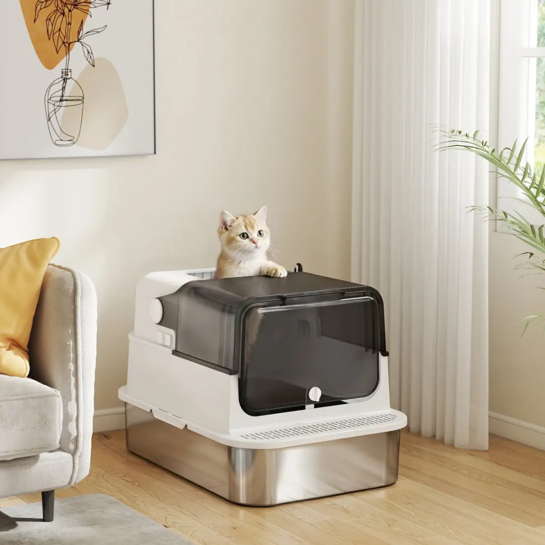 Pawhut Kattenbak 70L - Edelstahl/Weiß