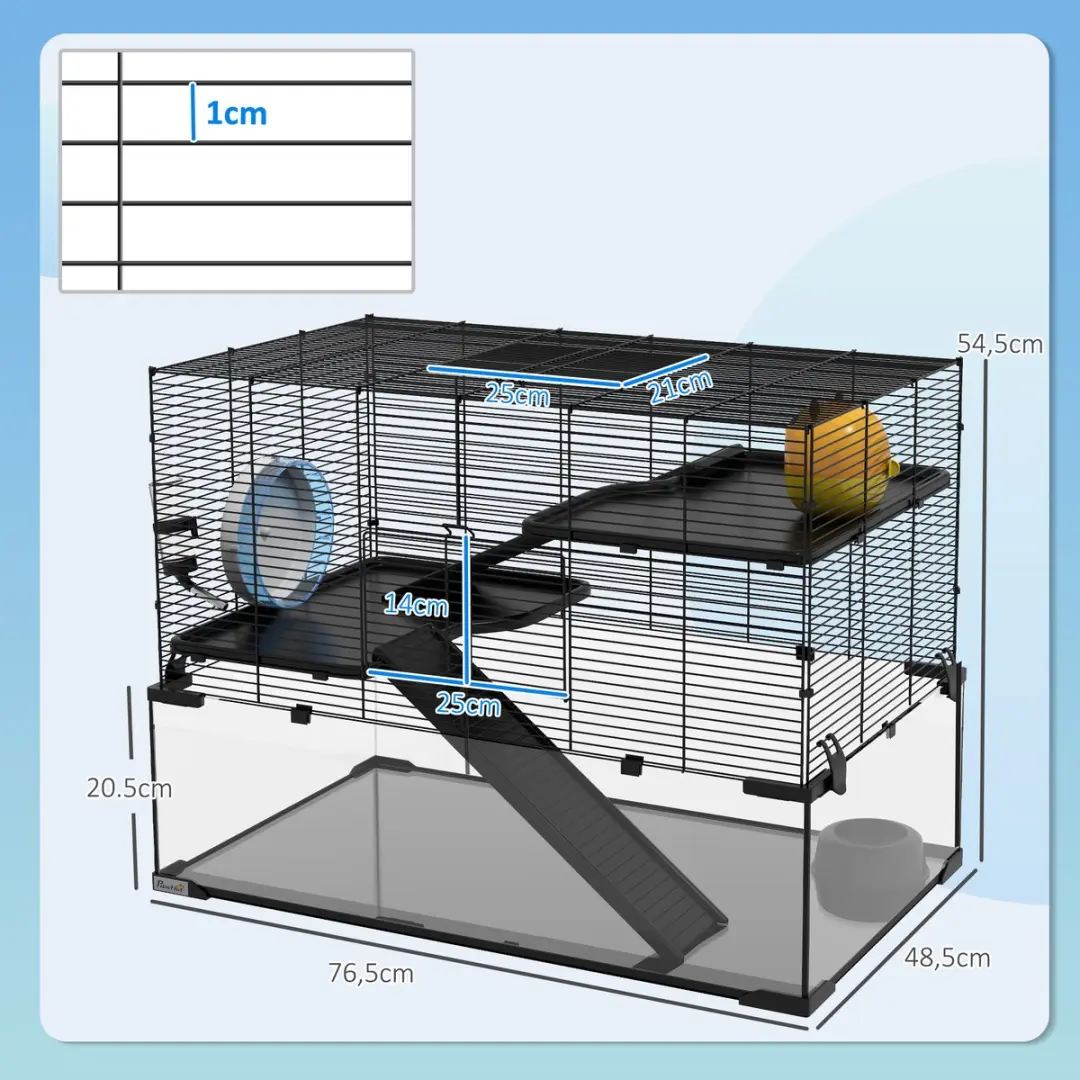 Pawhut Hamsterkooi Staaldraad 76,5x48,5x54,5cm Zwart
