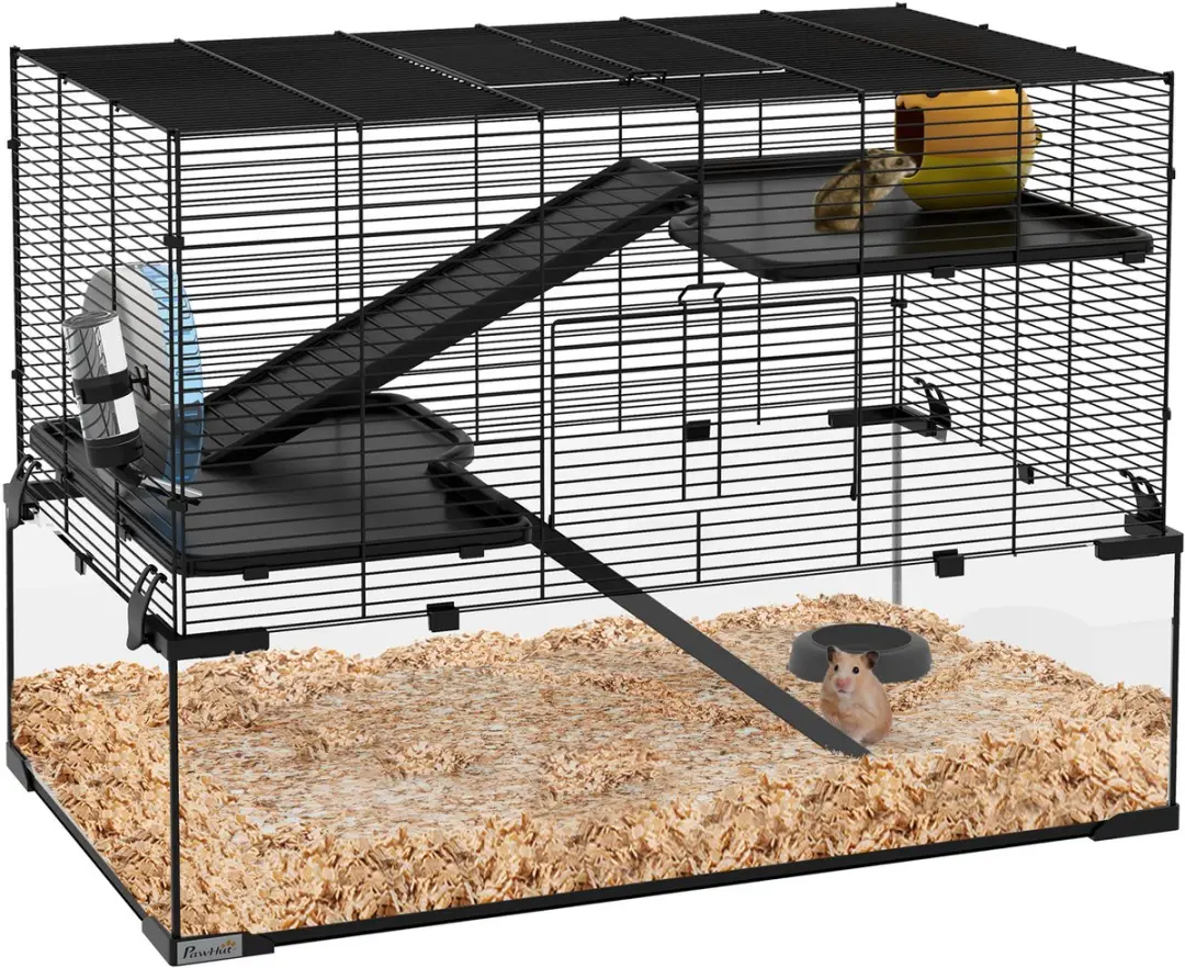 Pawhut Hamsterkooi Staaldraad 76,5x48,5x54,5cm Zwart