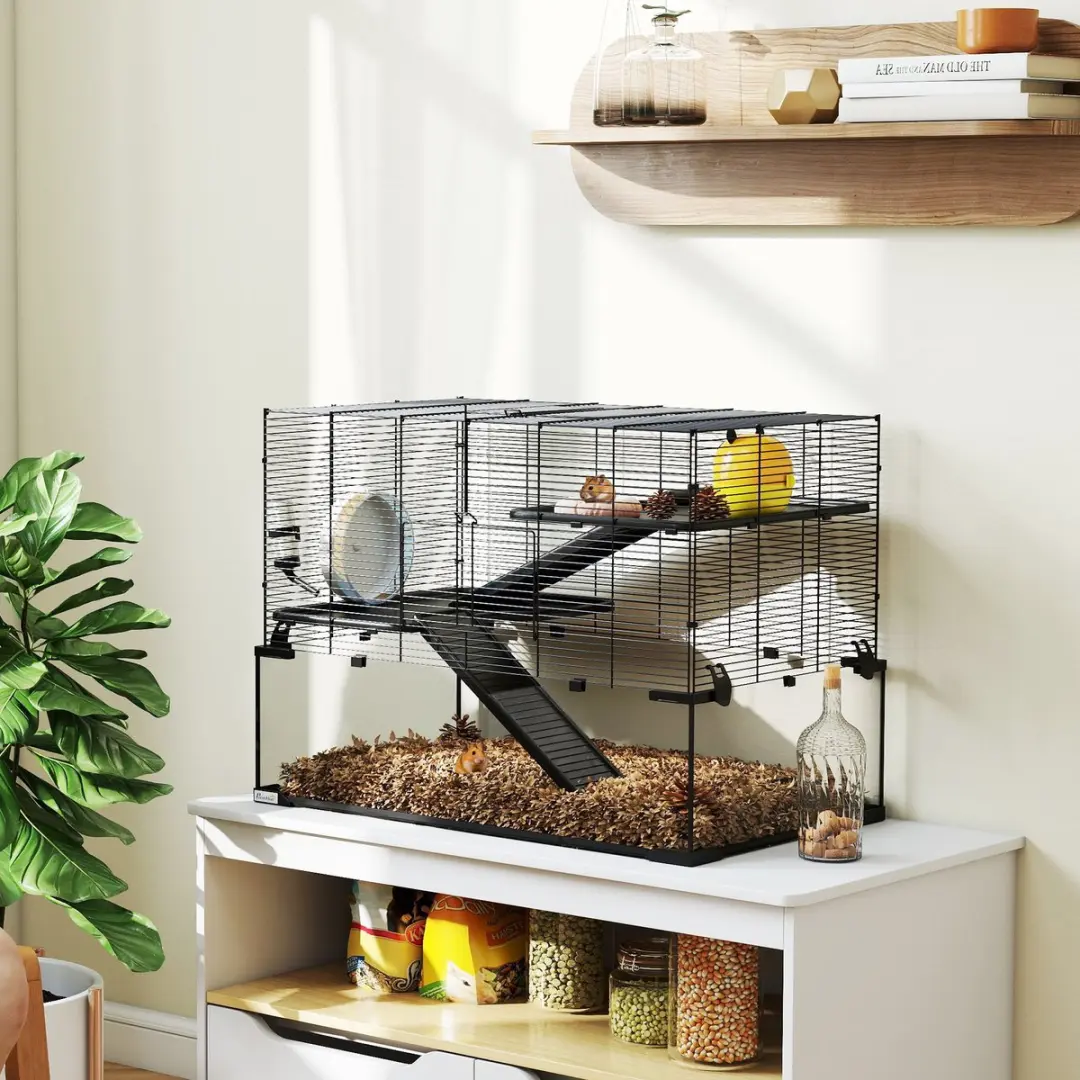 Pawhut Hamsterkooi Staaldraad 76,5x48,5x54,5cm Zwart