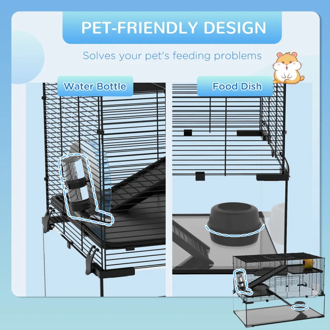 Pawhut Hamsterkooi Staaldraad 76,5x48,5x54,5cm Zwart - afbeelding 6 van 6