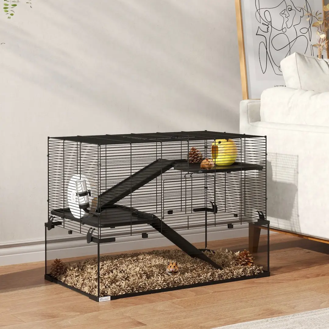 Pawhut Hamsterkooi Staaldraad 76,5x48,5x54,5cm Zwart