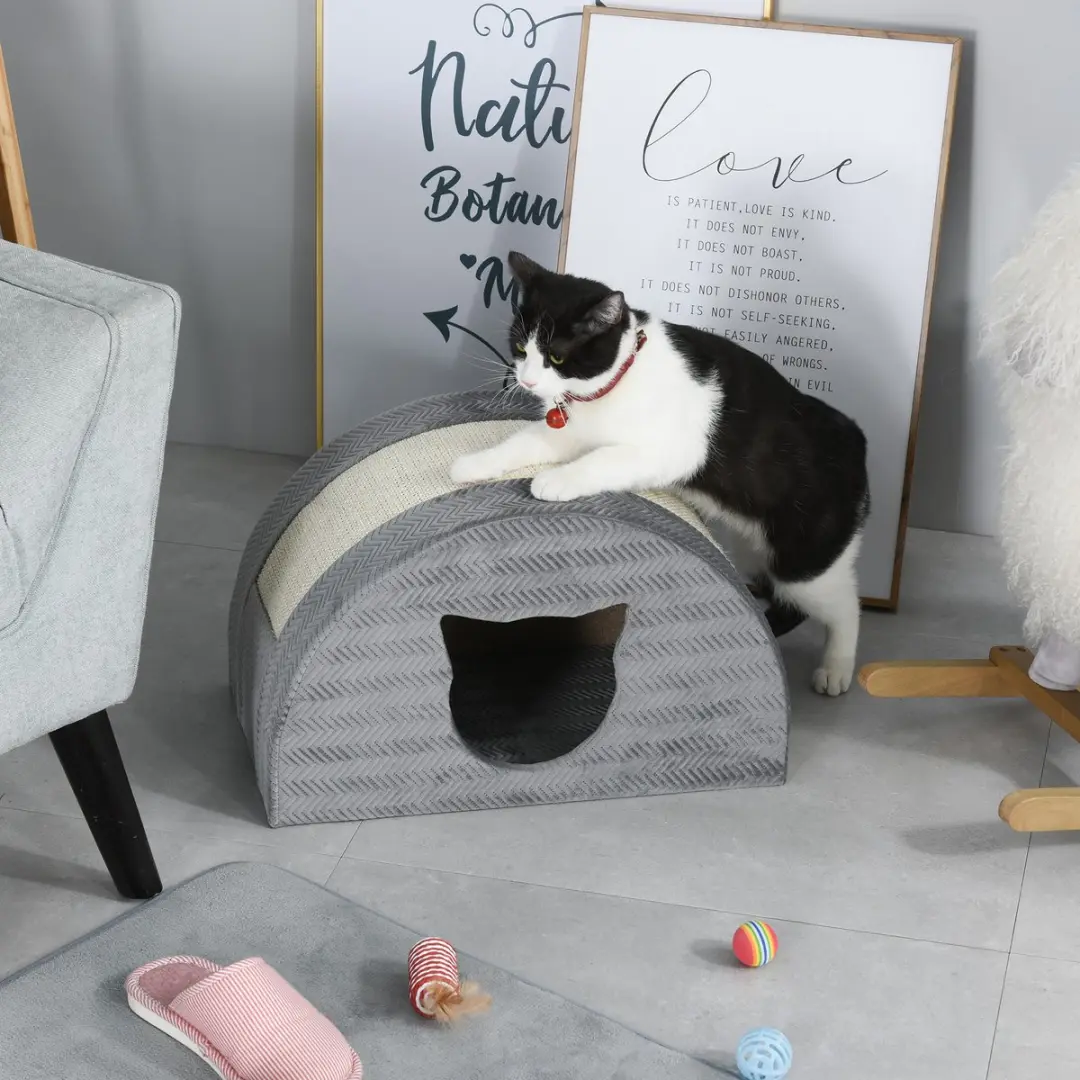 Pawhut Kattengrot met Krabplank D30-338 - Grijs