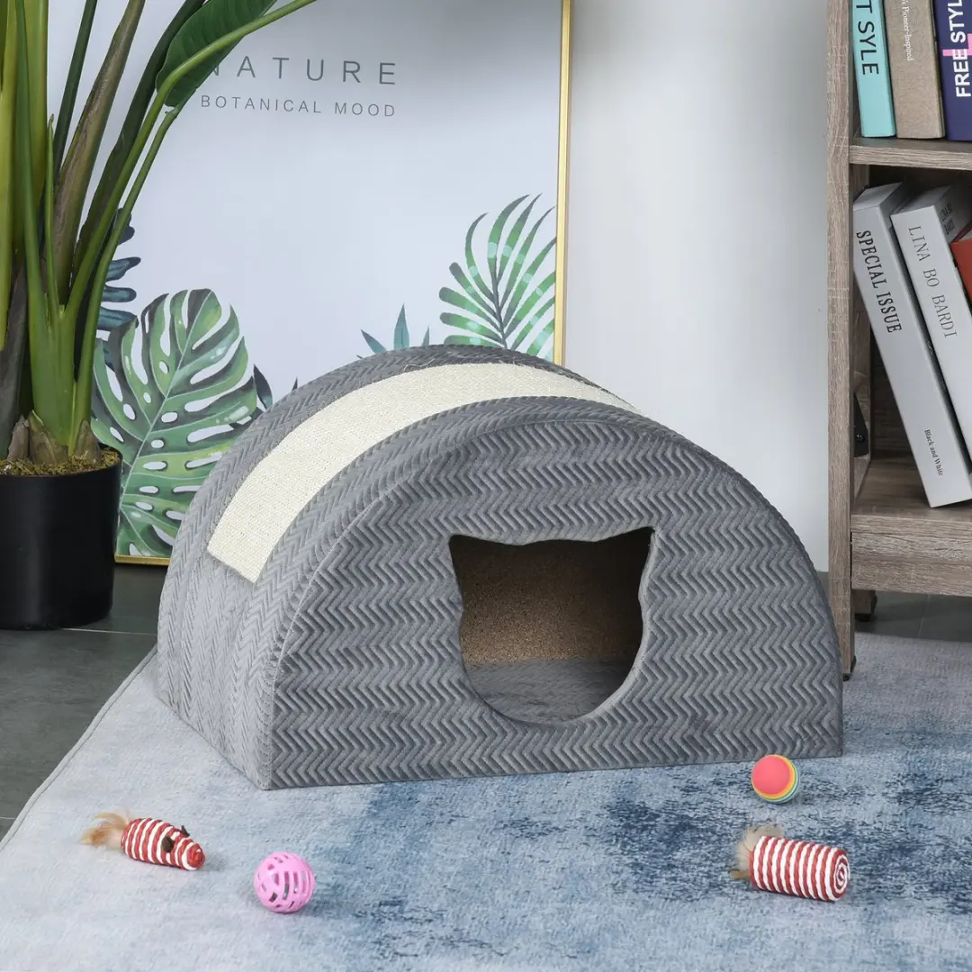 Pawhut Kattengrot met Krabplank D30-338 - Grijs