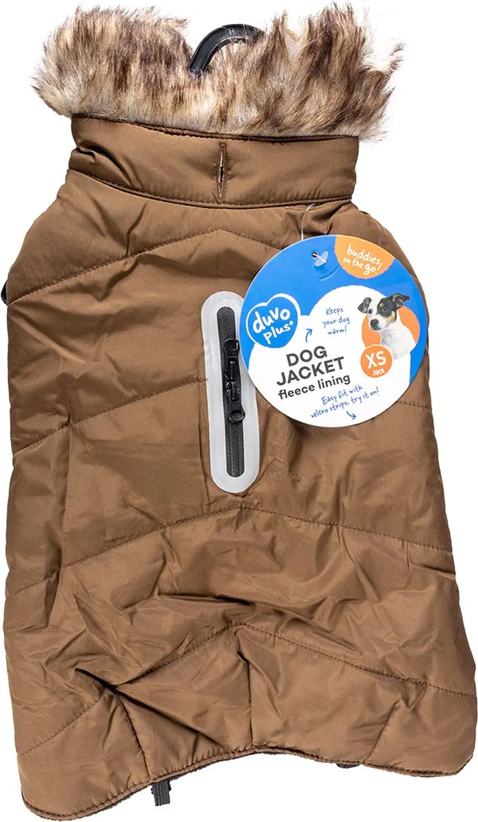 Duvo Dierenkleding Hondenjas Fluffy Kap XS - 30cm - Kaki
