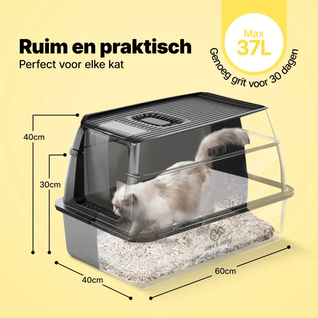 Jake and Jacky RVS Kattenbak 2-in-1 Zwart - 60x40x38cm