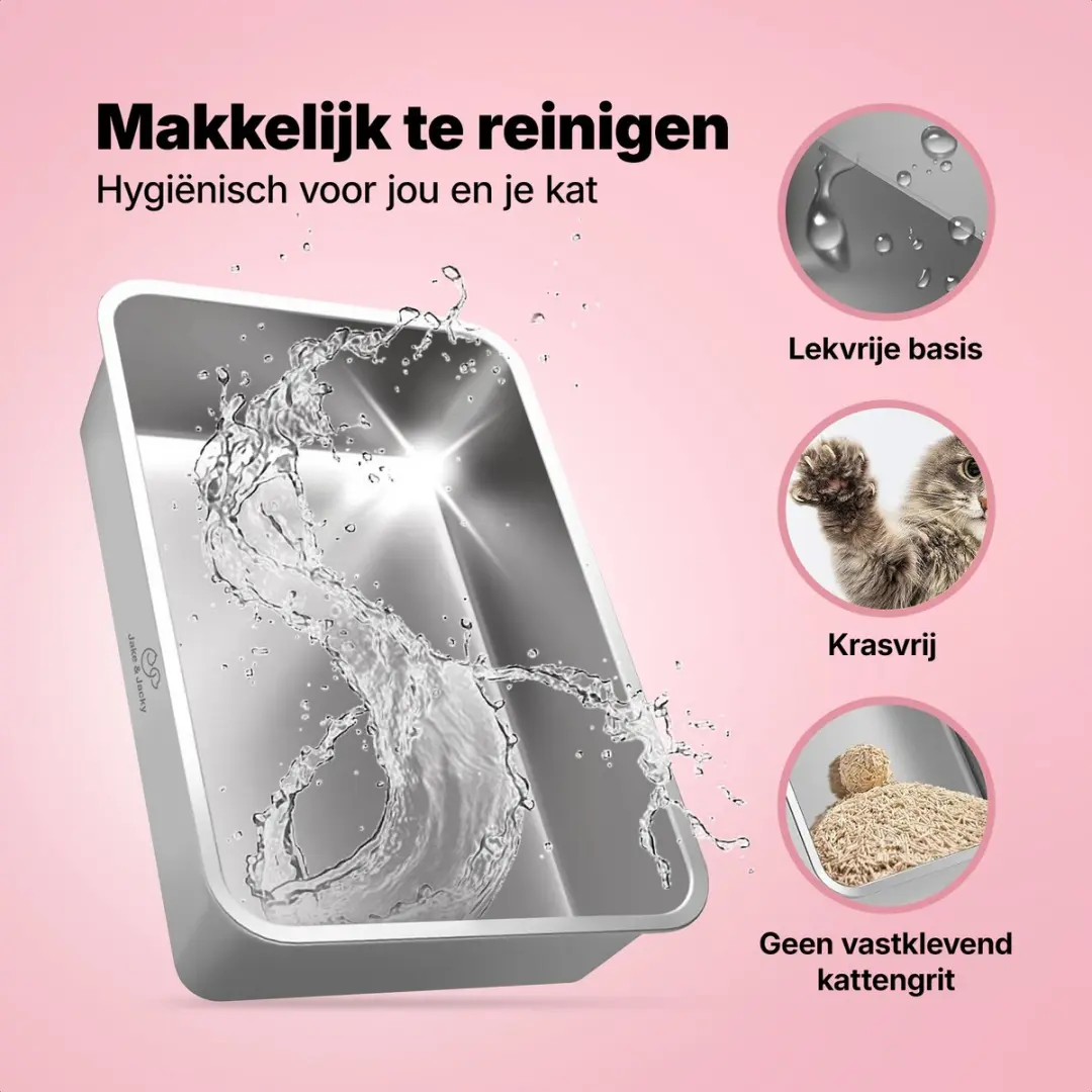 Jake and Jacky RVS Kattenbak 2-in-1 Zwart - 60x40x38cm
