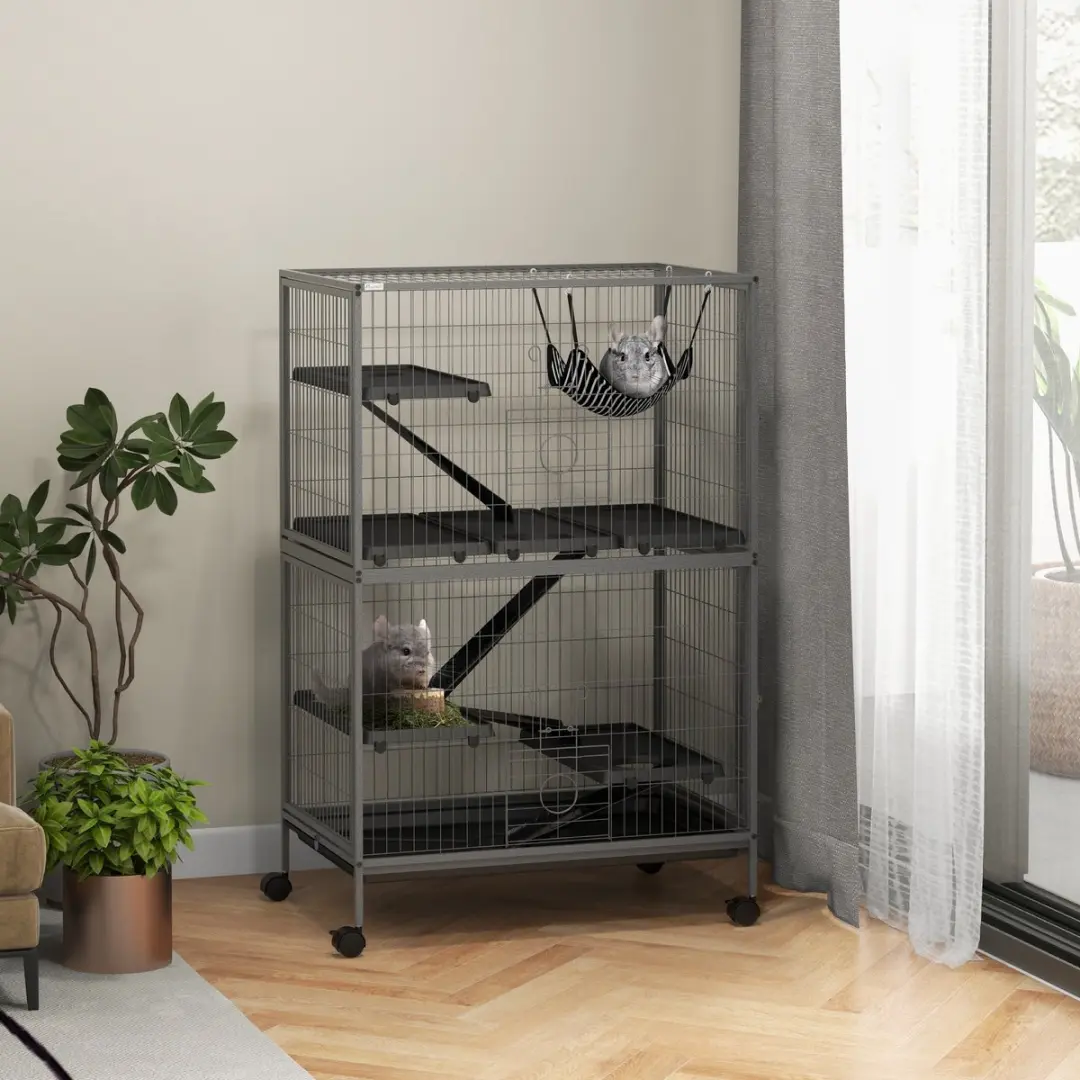 Pawhut Kooi voor Kleine Dieren 80x52x128cm - Grijs