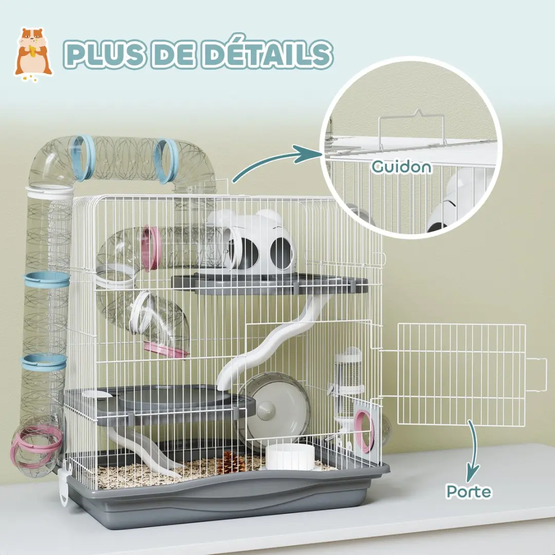 Pawhut Hamsterkooi Metaaldraad 45x30x45cm Grijs - afbeelding 6 van 6