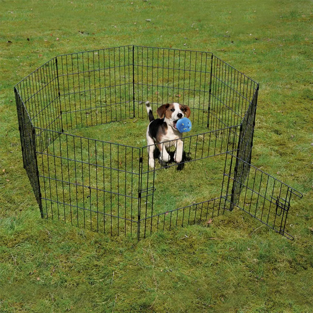 Puppyren met deur & net & haken Zwart 60x60CM 8-DELIG