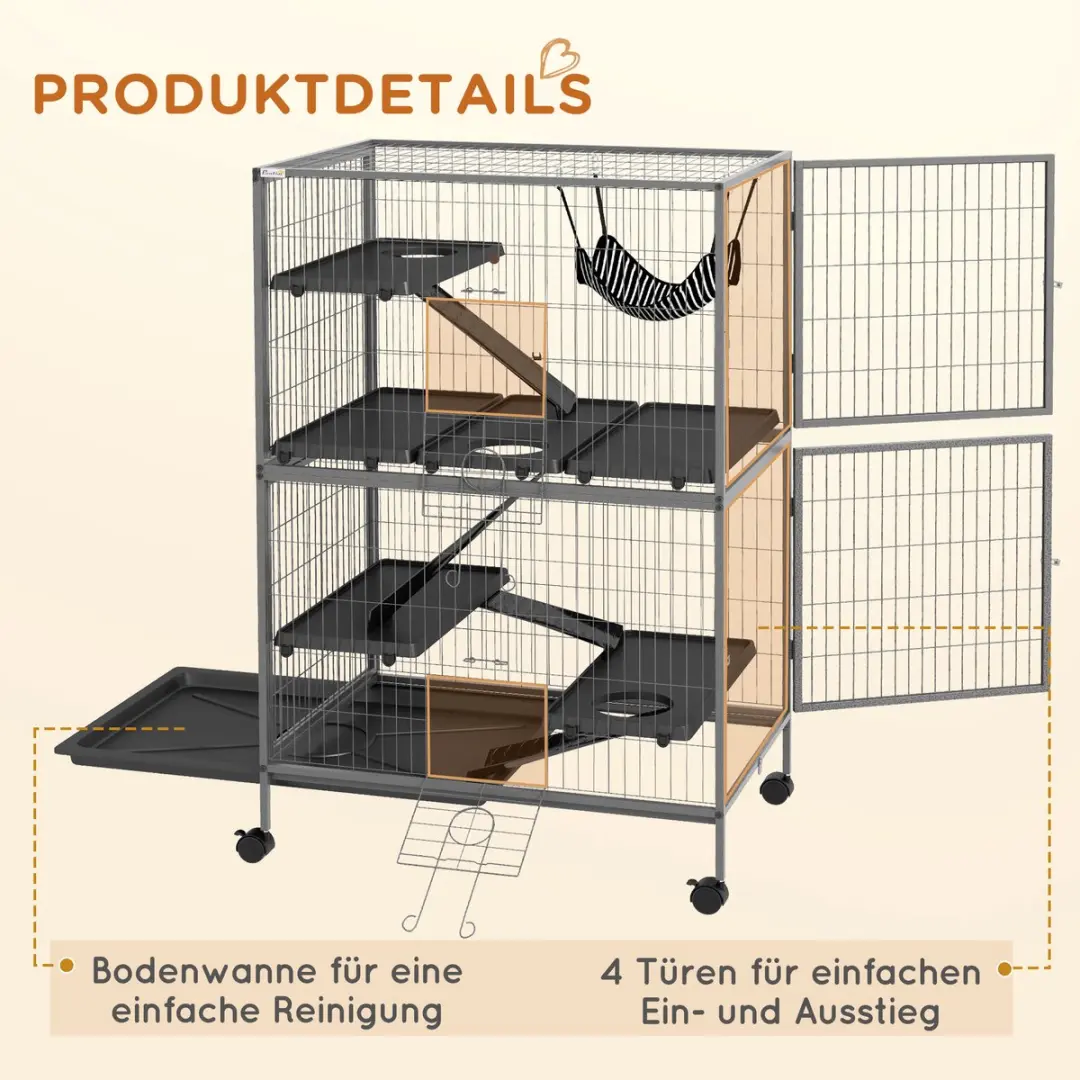 Pawhut Frettchenkäfig 4-Verdiepingen - Grau