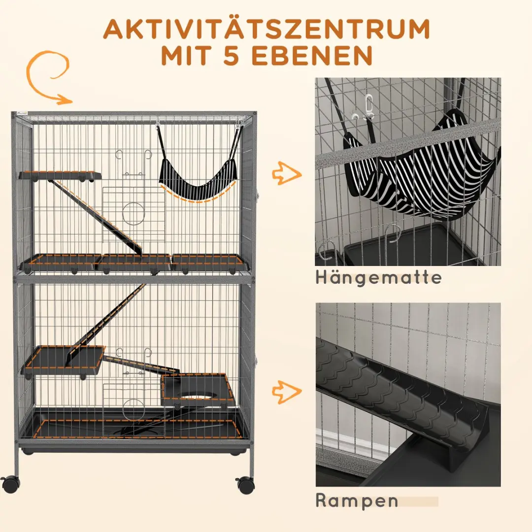 Pawhut Frettchenkäfig 4-Verdiepingen - Grau - afbeelding 6 van 6