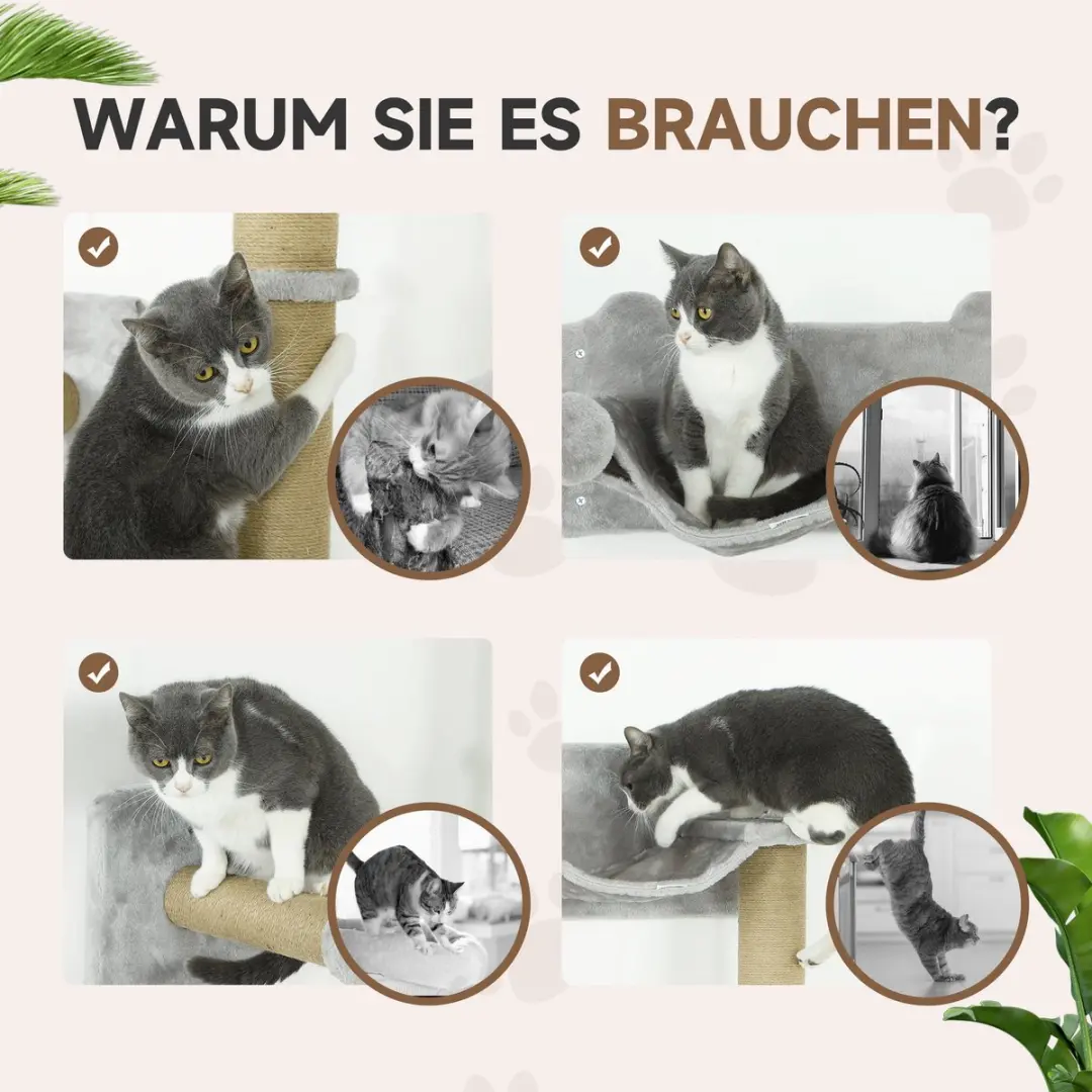 Pawhut Kletterwand Katzen 5-delig - Hellgrau