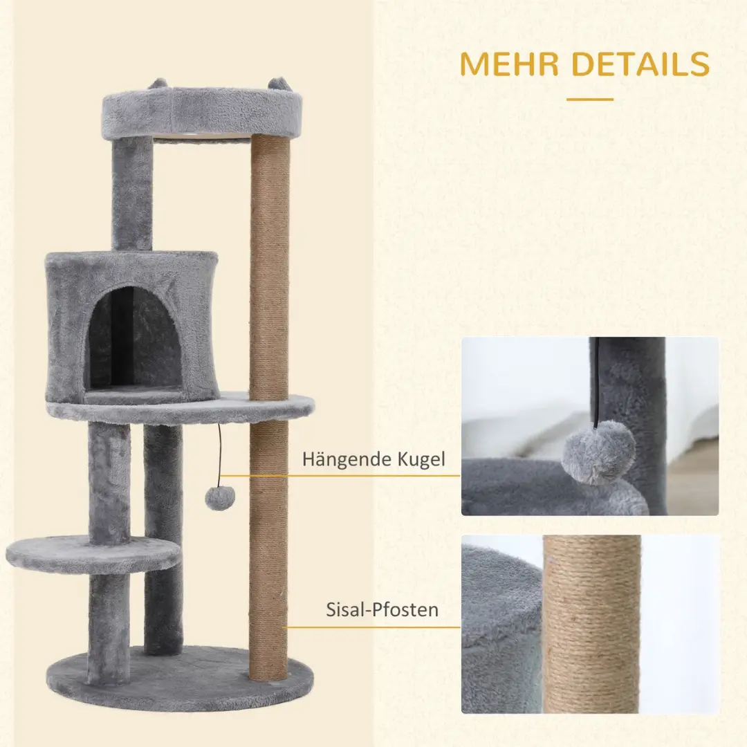 Pawhut Krabpaal 4 Verdiepingen - 48cm - Grijs