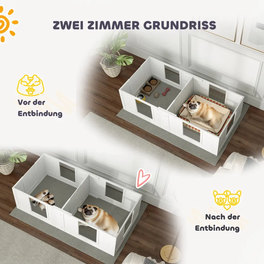 Pawhut Wurfkiste voor Welpen 164x80x48cm - Wit