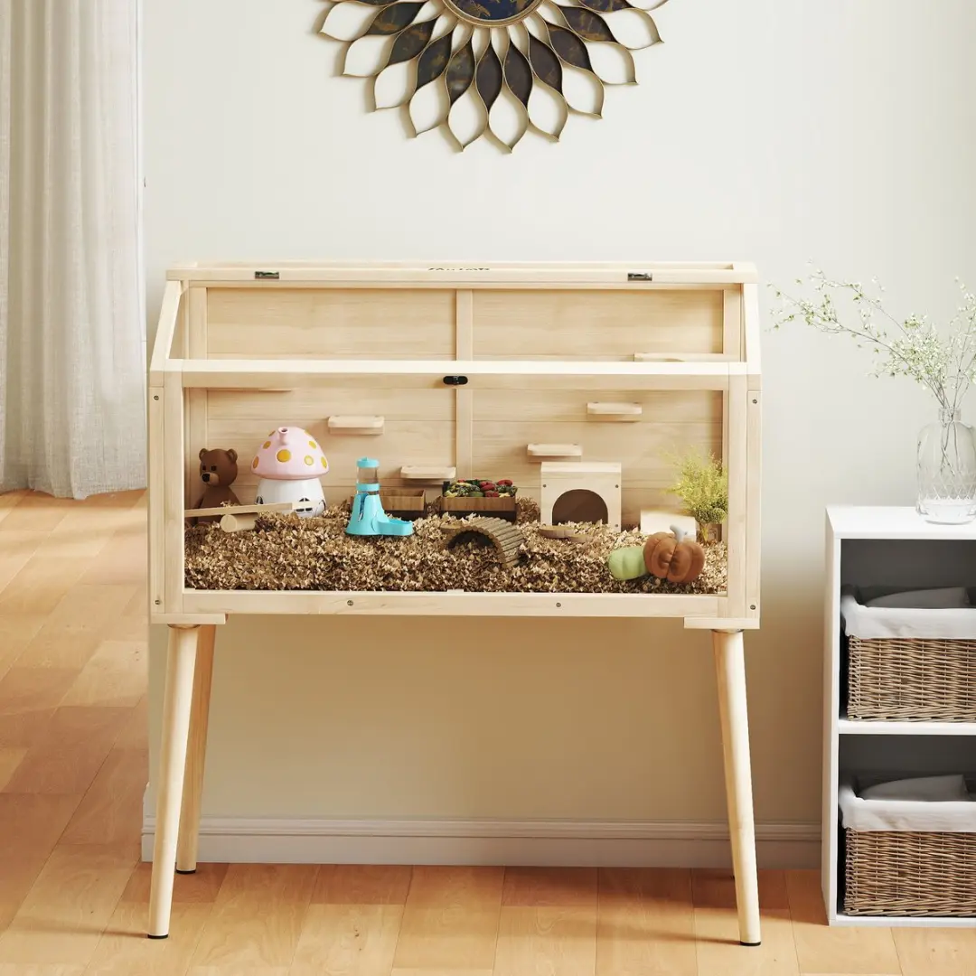 Pawhut Hamsterkooi Natuurhout - 110L x 52B x 101H cm