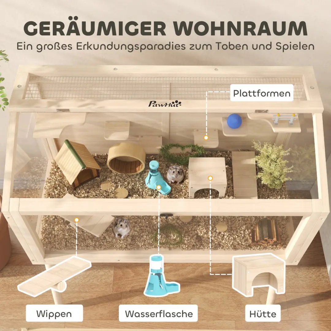 Pawhut Hamsterkooi Natuurhout - 110L x 52B x 101H cm