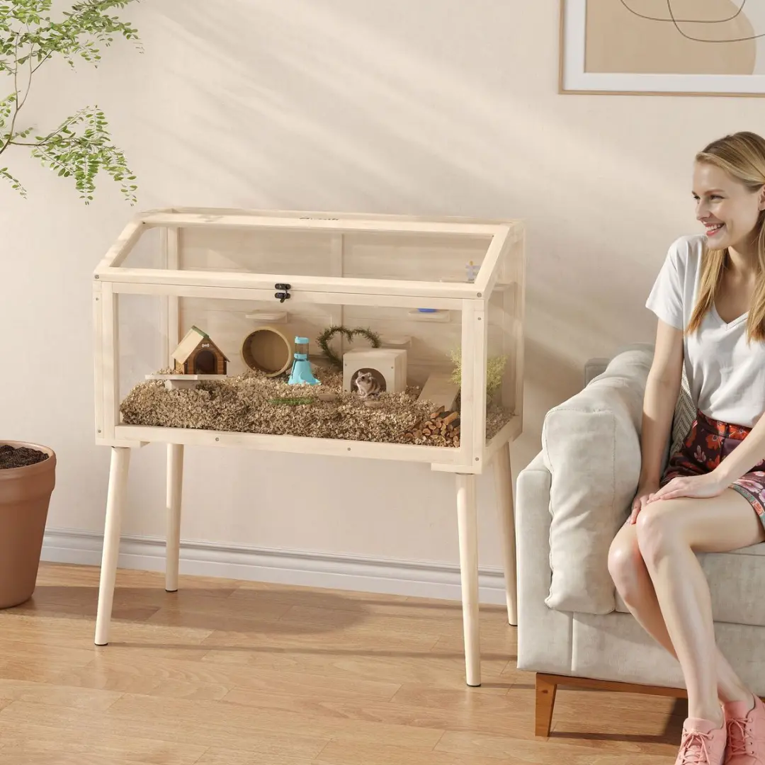 Pawhut Hamsterkooi Natuurhout - 110L x 52B x 101H cm