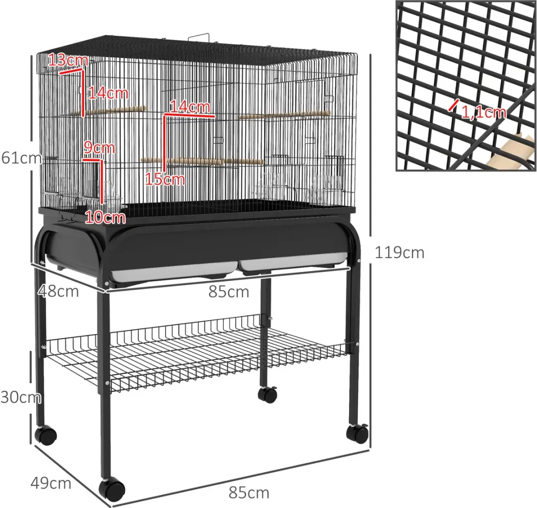 Pawhut Vogelkooi Vloer 85x49x119cm - Zwart