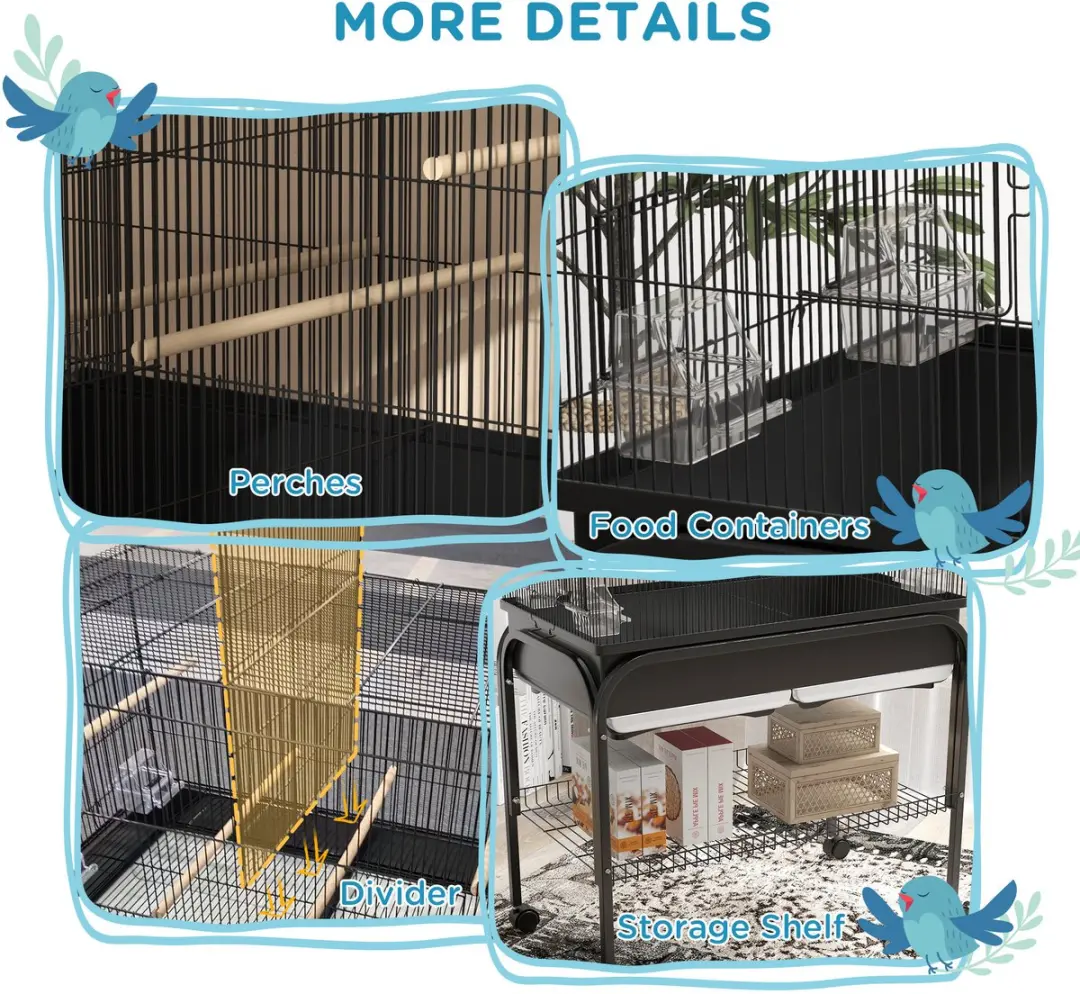 Pawhut Vogelkooi Vloer 85x49x119cm - Zwart