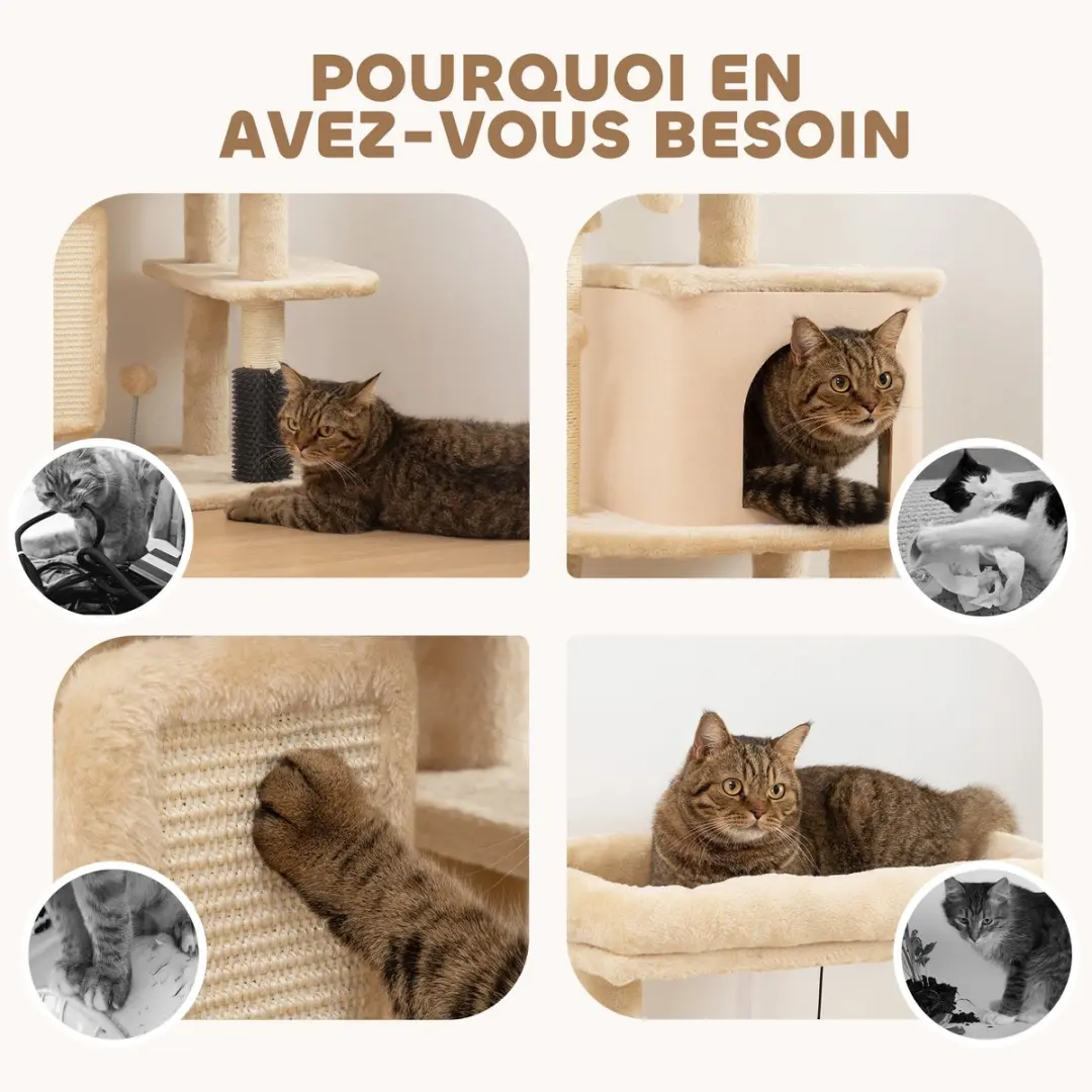 Pawhut Krabpaal Kat Beige - 44x34x104cm