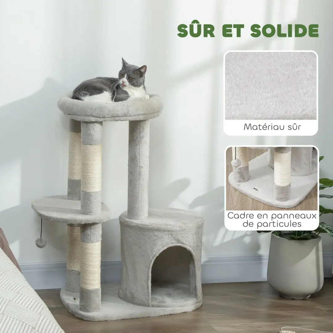 Pawhut Kattenboom 60x45x90cm - Lichtgrijs