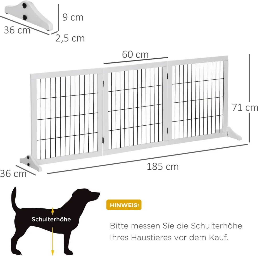 Pawhut Hondenhek 3 Panelen Inklapbaar Grenenhout Wit