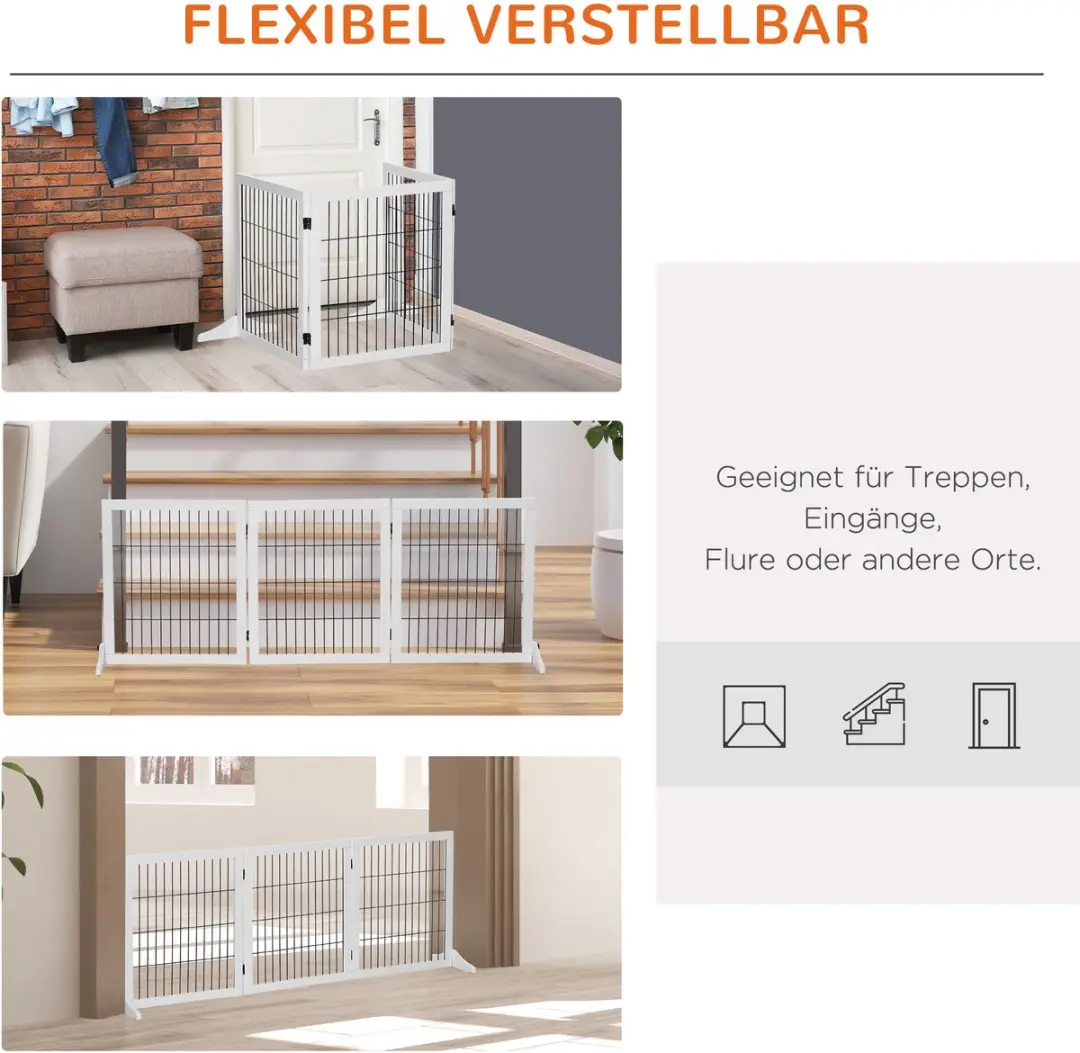 Pawhut Hondenhek 3 Panelen Inklapbaar Grenenhout Wit