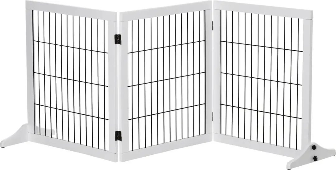 Pawhut Hondenhek 3 Panelen Inklapbaar Grenenhout Wit